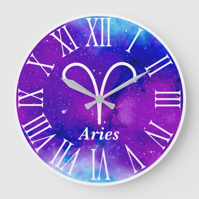 Grande Horloge Ronde Symbole branché Zodiac Nebula Aries (Recto)
