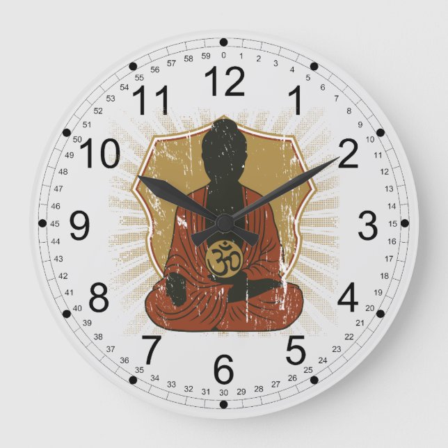Grande Horloge Ronde Symbole de Buddha Meditating Om (Recto)