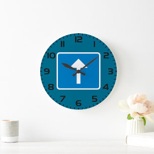 Grande Horloge Ronde Symbole de la route à sens unique bleu - Inscripti