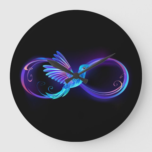 Grande Horloge Ronde Symbole de Neon Infinity par Glowing Hummingbird (Recto)