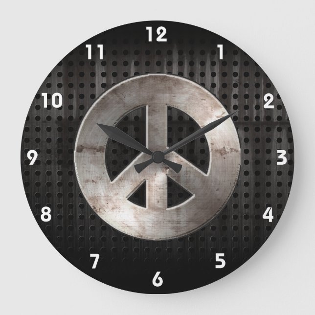 Grande Horloge Ronde Symbole de paix Grunge (Recto)