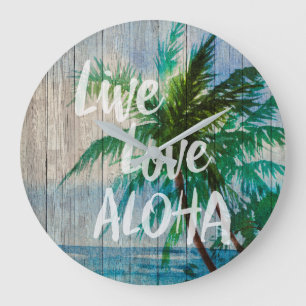 Grande Horloge Ronde Symbole de plage Aloha Palm Tree