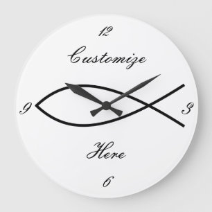 Grande Horloge Ronde Symbole de poisson chrétien Ichthys Thunder_Cove