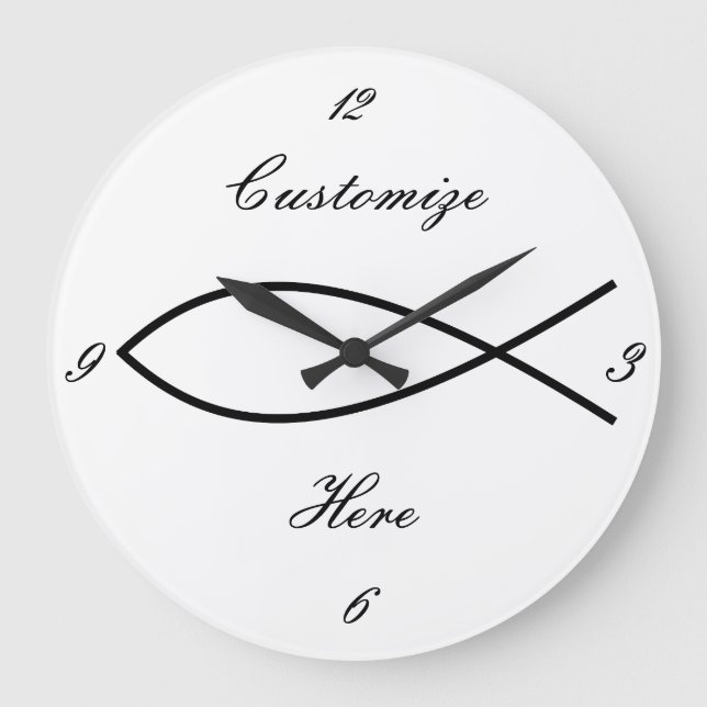 Grande Horloge Ronde Symbole de poisson chrétien Ichthys Thunder_Cove (Recto)