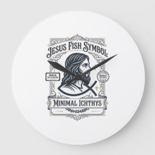 Grande Horloge Ronde Symbole de Poisson Jésus Ichthys Minimal Poisson J