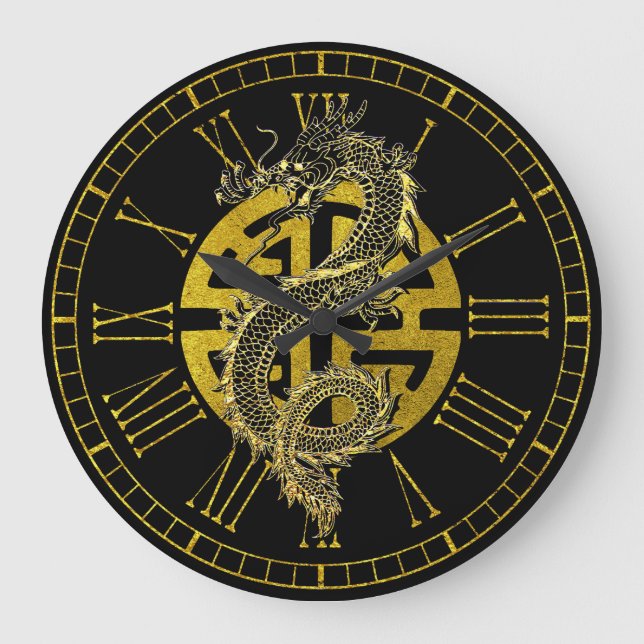 Grande Horloge Ronde Symbole de prospérité chinois Dragon Grande horlog (Recto)