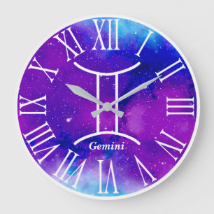 Grande Horloge Ronde Symbole de Trendy Zodiac Nebula Gemini