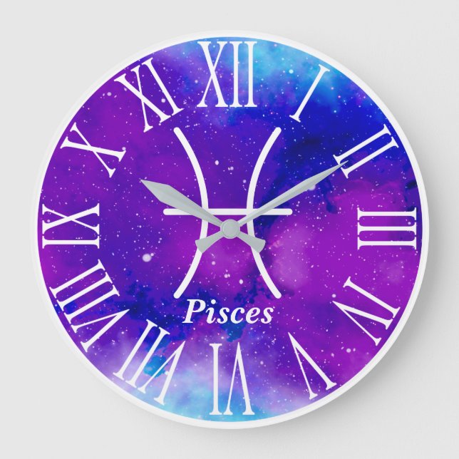 Grande Horloge Ronde Symbole de Trendy Zodiac Nebula Pisces (Recto)