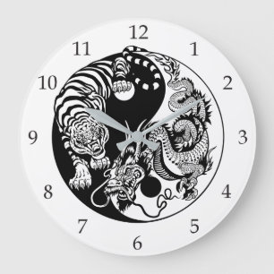 Grande Horloge Ronde symbole de yang de yin de dragon et de tigre