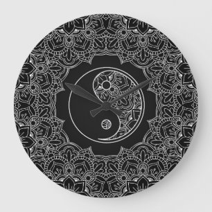 Grande Horloge Ronde Symbole de yang de Yin en ornement noir et blanc