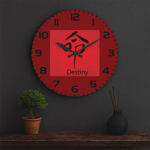 Grande Horloge Ronde Symbole Destiny chinois Calligraphie