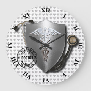 Grande Horloge Ronde Symbole Docteur Caduceus Sur Stethoscope Et Timbre