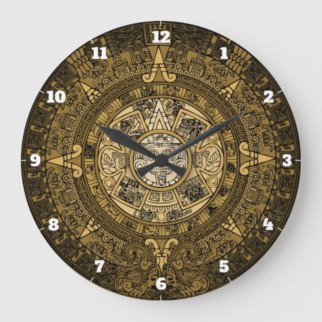 GRANDE HORLOGE RONDE SYMBOLE D'OR DE CALENDRIER EN PIERRE SUN AZTEC (Recto)