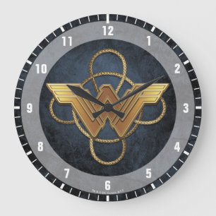 Grande Horloge Ronde Symbole d'or Wonder Woman sur Lasso