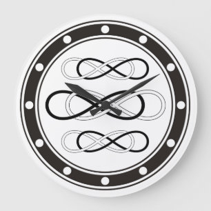 Grande Horloge Ronde Symbole double infini - noir & blanc