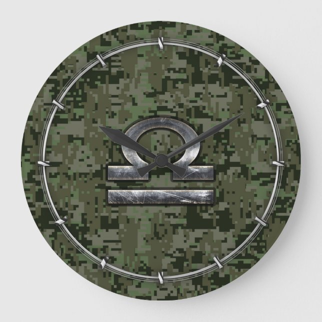 Grande Horloge Ronde Symbole du Zodiaque de Libra sur camo numérique ve (Recto)