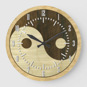 Grande Horloge Ronde Symbole en bois de Yin Yang