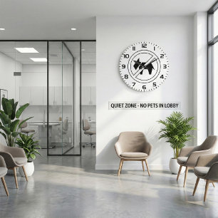 Grande Horloge Ronde Symbole gras noir et blanc Chiens non autorisés