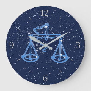 Grande Horloge Ronde Symbole Libra Constellation et Zodiac avec étoiles