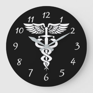 Grande Horloge Ronde Symbole médical de Caduceus