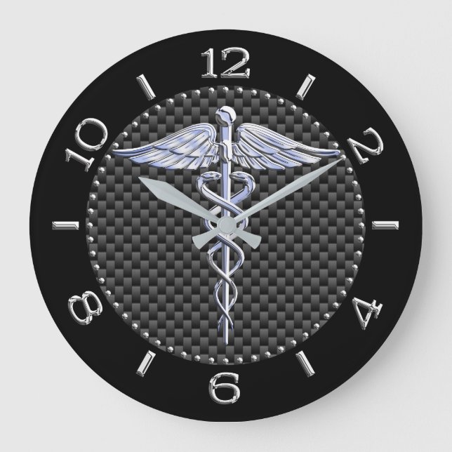 Grande Horloge Ronde Symbole Médicale Caduceus Silver (Recto)