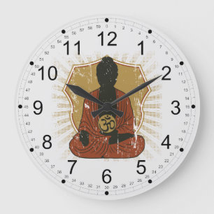 Grande Horloge Ronde Symbole méditant de Bouddha OM