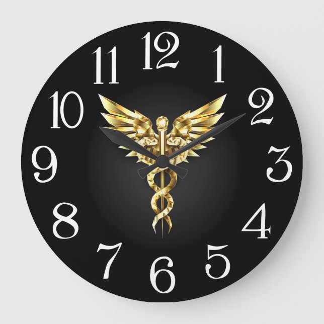 Grande Horloge Ronde Symbole Polygonal Or Caduceus (Recto)