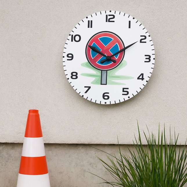 Grande Horloge Ronde Symbole rouge bleu de la route de stationnement (Créateur téléchargé)