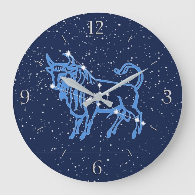 Grande Horloge Ronde Symbole Taurus Constellation et Zodiaque avec étoi (Recto)