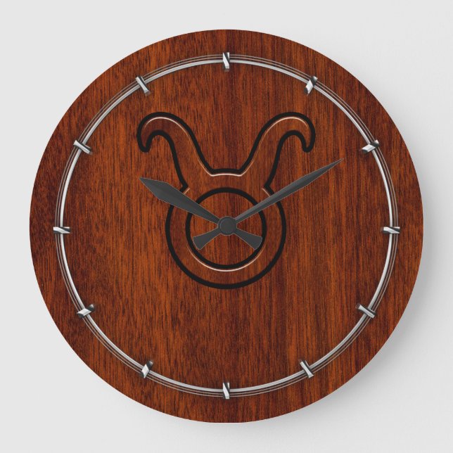 Grande Horloge Ronde Symbole Taurus Zodiac sur l'acajou riche comme imp (Recto)