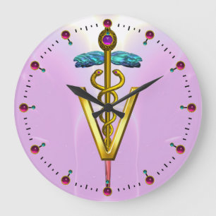 Grande Horloge Ronde SYMBOLE VÉTÉRINAIRE DE CADUCE D'OR / Rose