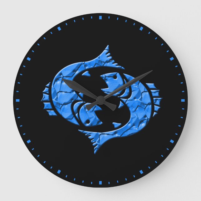 Grande Horloge Ronde Symbole zodiaque bleu et noir (Recto)