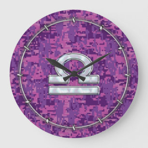 Grande Horloge Ronde Symbole Zodiaque de la Libra moderne sur Camo numé
