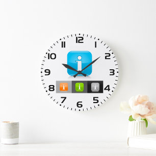 Grande Horloge Ronde Symboles d'information brillants modernes