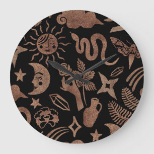 Grande Horloge Ronde Symboles mystiques : serpent, soleil, lune.