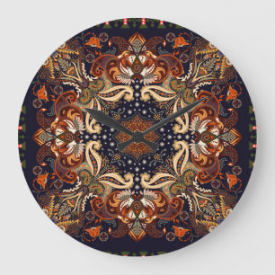 Grande Horloge Ronde Symétrique indien : Ornement ethnique Vintage