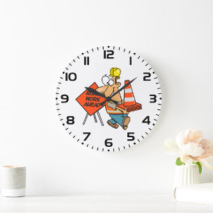 Grande Horloge Ronde Sympathique Travailleur de la construction Route d