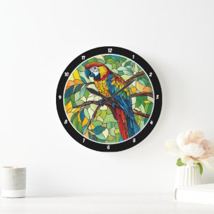Grande Horloge Ronde Symphonie de la Jungle" - Mur de mât en verre tend