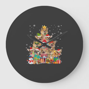 Grande Horloge Ronde T-Shi Classique Chihuahua Éclairages Arbre de Noël