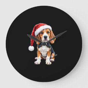 Grande Horloge Ronde T-Shirt à manches longues Beagle Christmas Dog