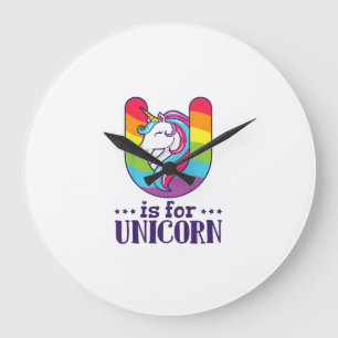 Grande Horloge Ronde T-Shirt Alphabet Licorne U pour Enfants