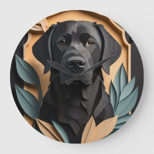 Grande Horloge Ronde T-shirt avec design de Labrador noir en art papier