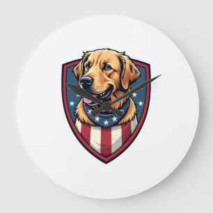 Grande Horloge Ronde T-shirt avec gravure Golden Retriever Papa Chien P