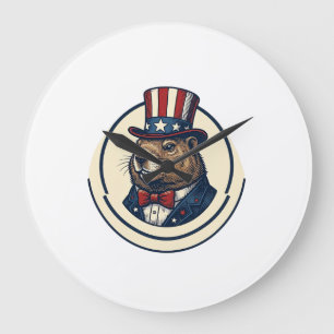 Grande Horloge Ronde T-shirt avec gravure vintage de marmotte patriotiq