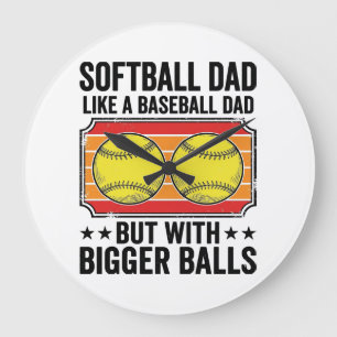 Grande Horloge Ronde T-shirt avec gravure vintage Papa Softball Boules