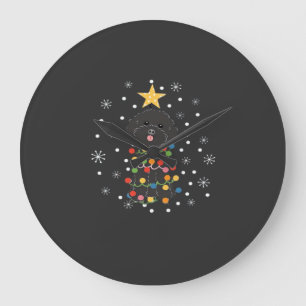 Grande Horloge Ronde T-shirt classique arbre de Noël caniche jouet noir