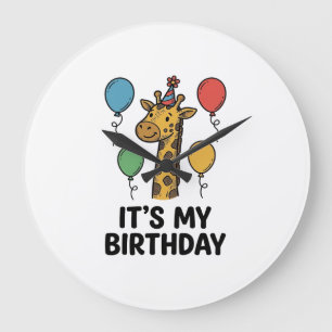 Grande Horloge Ronde T-shirt de fête d'anniversaire de girafe mignon De