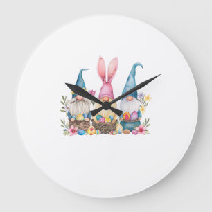 Grande Horloge Ronde T-shirt de Pâques à trois Gnome Gnome