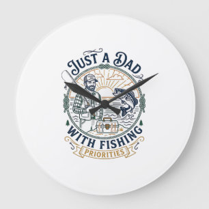Grande Horloge Ronde T-shirt de pêche pour la fête des pères Juste un p