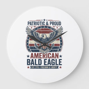 Grande Horloge Ronde T-Shirt décontracté vintage aigle chauve patriotiq